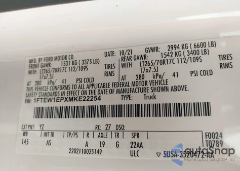 2021 Ford F-150 Xl z USA, uszkodzony, nr VIN 1FTEW1EPXMKE22254